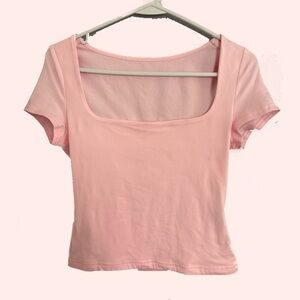 SHEIN Pink Cropped Fitted T-Shirt with Short Sleeves